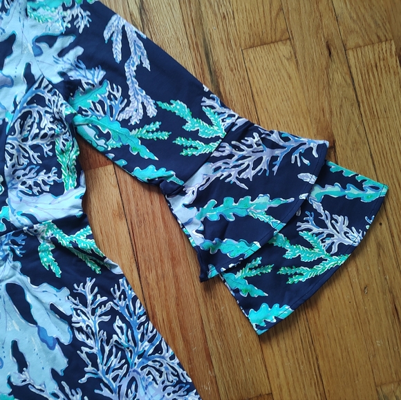 Lilly Pulitzer Raina Dress Deep Indigo Swish Sway Green Navy White Knee Purple S - Picture 11 of 16
